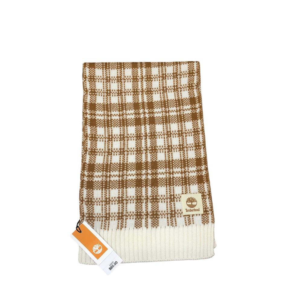 Timberland OS Brown White Buffalo Plaid 100% Acrylic Scarf NWT